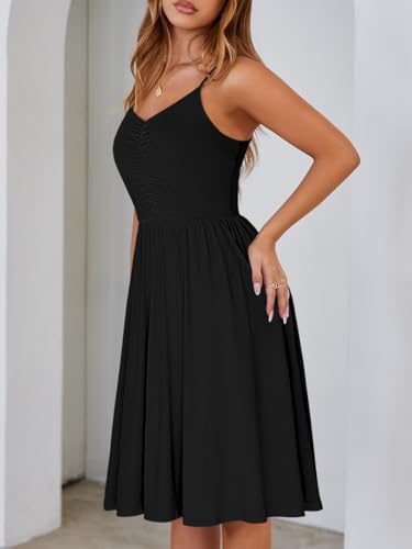 Image of YATHON Casual Dresses for Women Sleeveless Cotton Summer Beach Dress A Line Spaghetti Strap Sundresses with Pockets