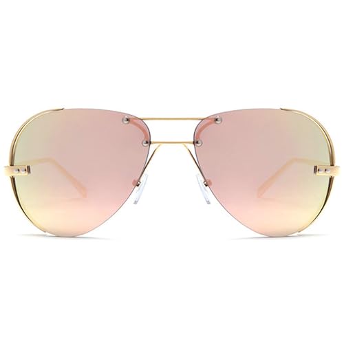 willochra Rimless Double Beam Oversized Pilot Sunglasses Women Luxury Vintage Metal Frame Oval Shades Eyewear For Ladies