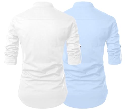 Image of FINIVO FASHION Combo of Men's Cotton Blend Solid Regular Fit Full Sleeve Straight Short Kurta Shirt, Casual and Formal Wear
