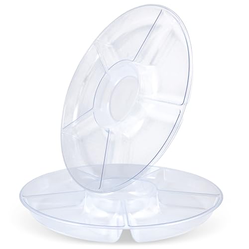 Stock Your Home 2 Pack, 6 Compartment Clear Platter - Heavy Duty Disposable Or Reusable Plastic Fruit & Vegetable Platter - Ideal Veggie Trays For Serving For Party cover