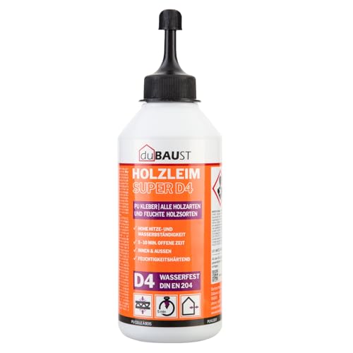 dubaust WOP24 PU Holzleim Polyurethan-Holzklebstoff, hervorragende Feuchtigkeitsbeständigkeit D4, für Hart- und Weichhölzer, schleifbar und überstreichbar, 500g Flasche (1)