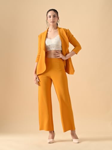 Image of Women's High Waist Straight Fit Trousers,Solid Korean Stretchable Pants for Women, Regular Fit Elastic Waist Full Length Formal Trouser,Casual,Office Wear