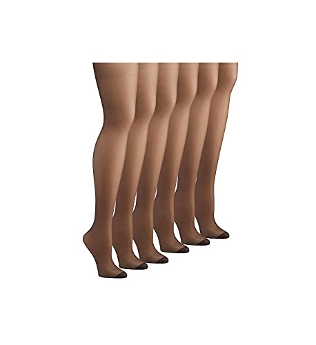 Hanes Women's Silk Reflections Control Top Reinforced Toe 6 Pack, C06718, Barely Black, E/F