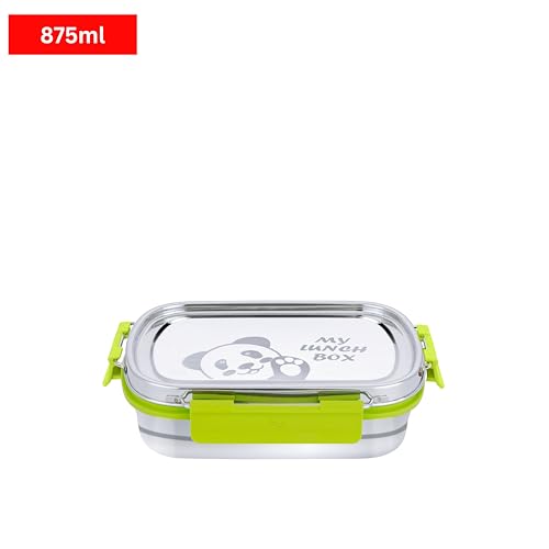 Image of PDDFALCON Stainless Steel Recta Munchy with Panda Print with 100% Leak-Proof, BIS Certified, Jindal Seal & Made in India Lunch Box - 875ml (Recta Munchy Green, 875ml)
