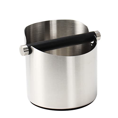 Coffee Knock Box, Espresso Knock Box Stainless Steel Espresso Machine Accessories with Removable Knock Bar and Non-Slip Base Coffee Grounds Container Bin, Large (Silver)