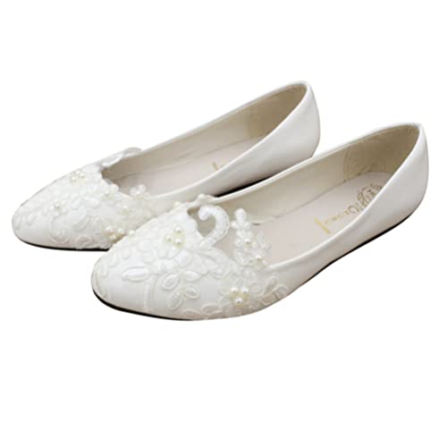 Chaussures de mariée blanches à dentelle pour femme...