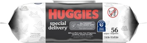 Huggies Special Delivery Hypoallergenic Baby Wipes, Unscented, Safe for Sensitive Skin, 99% Purified Water, 1 Push Button Pack (56 Wipes Total) Unscented 56 Count (Pack of 1)