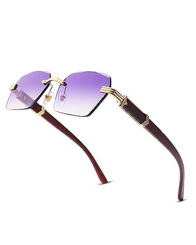 Pro Acme Rimless Rectangle Sunglasses for Men Women Square Shade Eyewear Frameless y2k GlassesGold/Purple Gradient