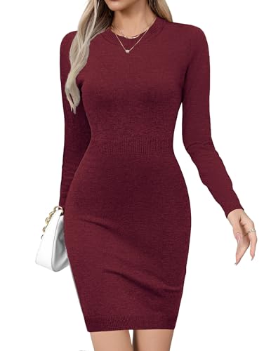 Zeagoo Kleid Damen Langarm Kleider Rundhals Strickkleid Elegant Winterkleid Casual Minikleid Sweater Dress Einfarbig Strickpullover für Herbst Winter...