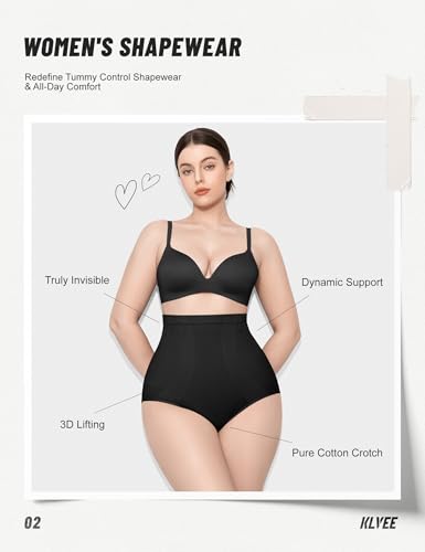Image of KLVEE Shapewear Tummy Control Panties High Waisted Seamless Briefs | Shapewear for Women,Firm Tummy Control Body Shaper,No Rolling Underwear,Breathable Lift-Boooty Cutout,Cross-Back Support