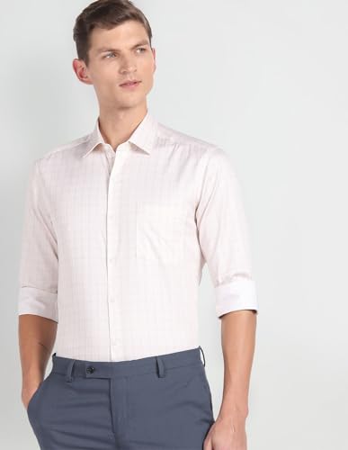 Image of Arrow Men Slim fit Cotton Checked Long Sleeves Cutaway Collar Shirt