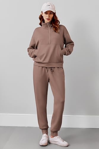 Image of PINSPARK 2 Piece Sets for Women Long Sleeve Half Zip Tracksuit Jogger Sets | 2026 Fall Travel Outfits Lounge Set, Lightweight Soft Air Layer Fabric, Kangaroo Pocket Sweatshirt, Drawstring Joggers Pants