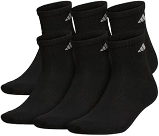 adidas Men's Athletic Cushioned Quarter Socks (6-Pair), Black/Aluminum 2, Large
