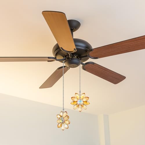 Image of Threehoney 4 Pieces Ceiling Fan Pull Chain Extender Light Pull Light Chain Extender Pack for Ceiling Fans Extension Pack Crystal Glass Flower Pendants with 22.8 Inch(Gold)