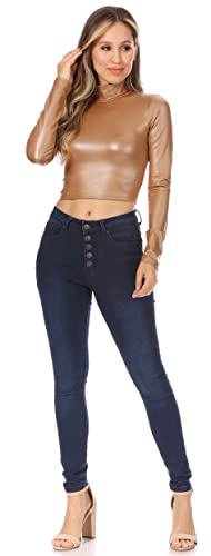 Image of Sakkas Matte Liquid Mock Neck Turtleneck Long Sleeve Crop Top - Made in USA