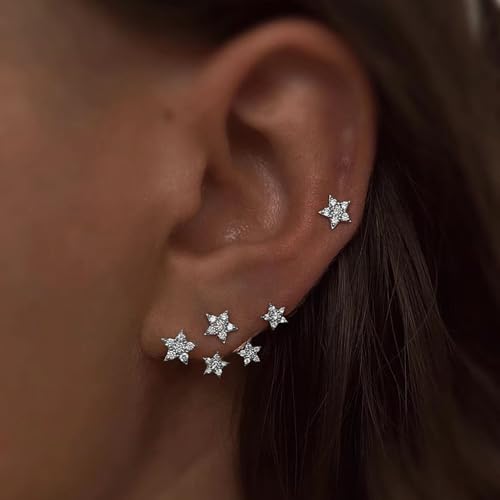 S925 Sterling Silver White CZ Star Jacket Earrings to Women, 14K Gold Plated Shiny Bling Cz Stars Cluster Stud Earrings Delicate Red CZ Stars Ear Crawlers Earring Christmas Birthday Wedding Jewelry Gift2
