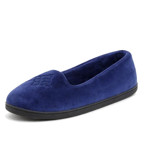 Dearfoams Women's Rebecca Lightweight Cozy Memory Foam Closed Back Slipper with Wide Widths, Peacoat, 7-8