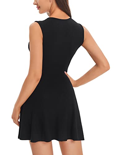 Verdusa Women's Deep V Neck Sleeveless Ribbed A Line Short Skater Dress2