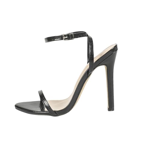 Riemchensandalen mit Stiletto-Absätzen für Damen, hohe Absätze, Abschlussball, Party, Alltag, Schwarz , 37 EU