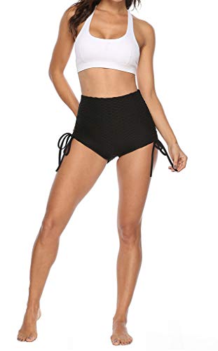 LinvMe Women Honeycomb Criss Cross Tie Side Ruched Yoga Shorts Black S LinvMe Women Honeycomb Criss Cross Tie Side Ruched Yoga Shorts Black S