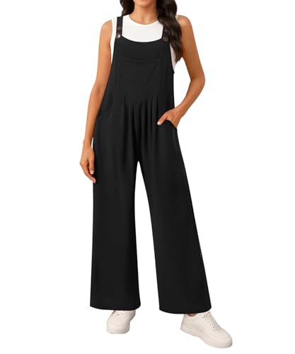 NILOUFO Women's Wide Leg Bib Overalls with Pockets