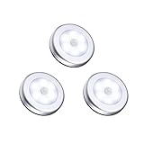ORIA Luz de Noche con Sensor de Movimiento, Luces Nocturnas 6 LED de Pilas con Almohadillas Adhesivas y Imán Integrado, Auto En/Apagado, para Cuarto, Pasillo, Escalera, Cocina -3 Unidades/Blanco