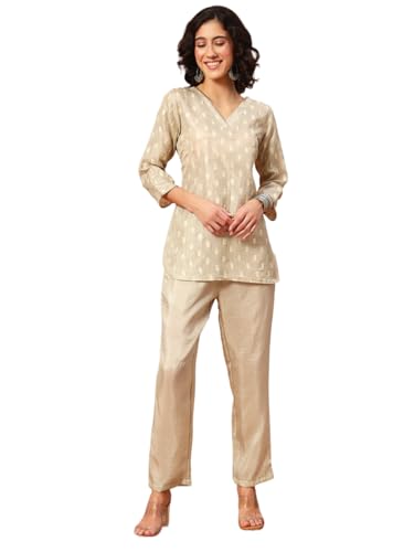 Image of Women Printed 2-Piece Silkblend Kurta & Pants Set