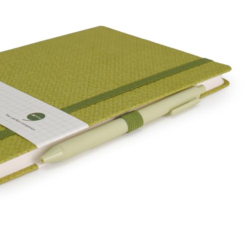 Image of COMMA Abaca - A5 Size - Checks Hard Bound Notebook with Pen & Elastic Band Closure - 192 Pages - 80gsm Natural Shade Paper - Textured Cover Material - (Green)
