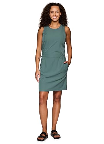 RBX Vestido feminino sem mangas de secagem rápida com bolsos cintura elástica para caminhada, tênis
