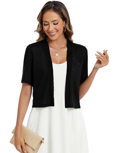 Heymoments Women's Thin Shrugs Short Sleeve Lightweight Cropped Tops Open Front Knitted Cardigan for Dress Summer Bolero3