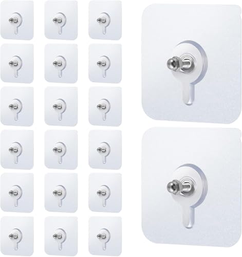 Image of Adhesive Wall Hooks Heavy Duty No Drill Screw Hooks Transparent Self Adhesive Hooks for Kitchen Bathroom Home Storage Waterproof Strong Wall Hanging Hooks