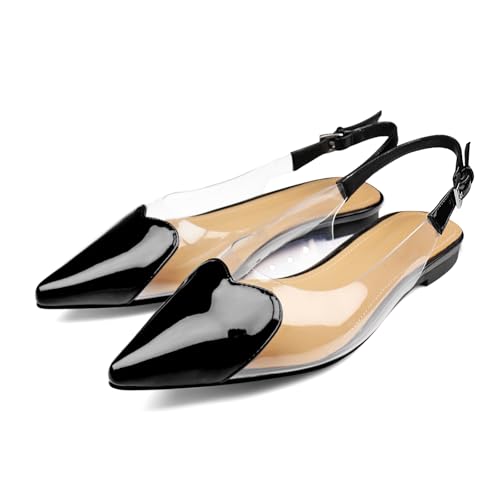 Slingback Flats for Women Pointed Closed Toe Clear Backless Flats Comfortable Dress Pumps Shoes for Wedding Party Work Work