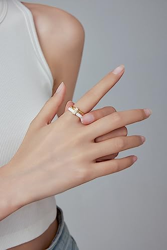 VQYSKO Dual Stacking Rings for Women,18K Gold Plated Cubic Zirconia Gold Eternity Band for Women,Thumb Ring fo Women Men Teen Girls,Size 6-103