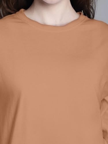 Image of JUNEBERRY Pure Cotton Round Neck Regular Fit Core Fashion Solid Full Sleeve T-Shirt for Women & Girls (Colors: Black, Cork, Green, Navy, Swanwhite & White)