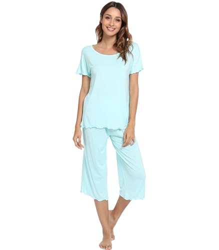 Women's Bamboo Viscose Pajama Set - Short Sleeve Top With Capri Pants - View #9