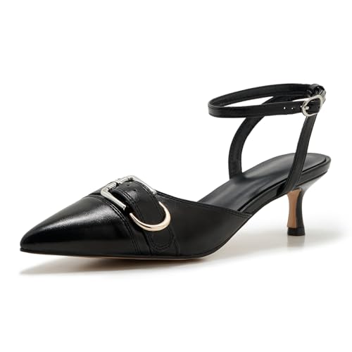 ZXHYZLZ Kitten Heels For Women Pointed Toe Slingback 2-inch Comfortable Low Pumps Closed Toe Adjustable Sling