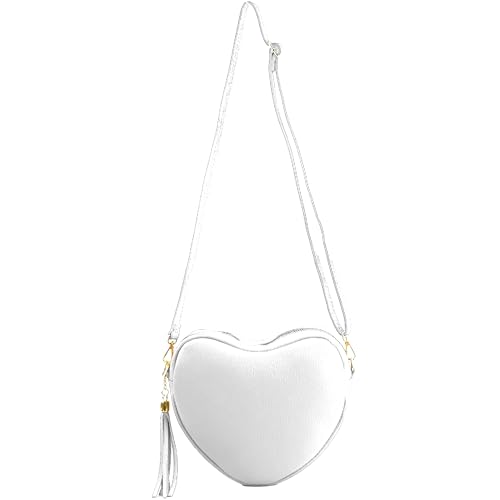 modamoda de T267 Damen Leder Herzförmige Umhängetasche Schultertasche handmade in Italy (Weiß)