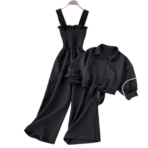 Women Smoked Jumpsuit with Stylish Shrug, Black-image-35