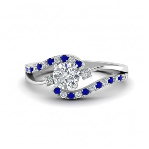 Image of Choose Your Gemstone Swirl 3 Stone Diamond CZ Engagement Ring 925 Sterling Silver Round Shape Side Stone Engagement Rings for Women, Girls and Ladies US Size 4 to 12