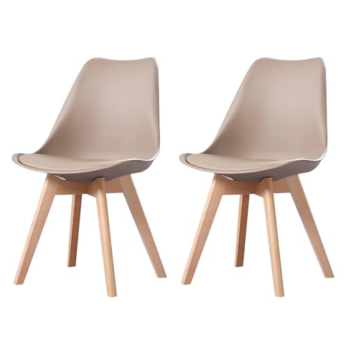 PEZ ROJO Lot de 2 Chaises Scandinaves, Chaises Salle à Manger, Chaise Cuisine, Salon, Chaises Taupe, Design Ergonomique, Pieds Bois de Hêtre Massif