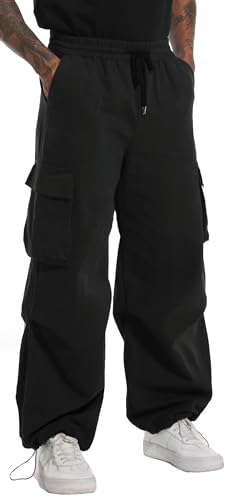 AITFINEISM Men's Casual Cargo Pant Elastic Waist Drawstring Streetwear Parachute Pants