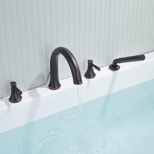 Grifería para bañera Wowkk Roman Tub con acabado Oil Rubbed Bronze, montaje en cubierta, con ducha de mano miniatura 4