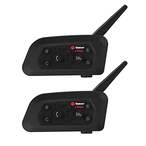 Dioche Teleheer V6 Casco de Moto Auriculares 5.1, de Comunicación Full-Duplex, Intercomunicador en Tiempo Real, Resistente Al Agua y Al Viento, Adecuado para Jinetes, Negro, Paquete de 2 (Negro