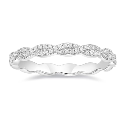 TIGRADE Engagement Ring Cubic Zirconia Twisted Ribbons of Pave-Set Eternity Wedding Band for Women...