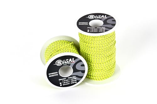 Sigalsub - Sablet en dyneema revêtu,Sk75, bobine 50 m, blanc inserts noirs, Ø1,5 mm (jaunes inserts gris)