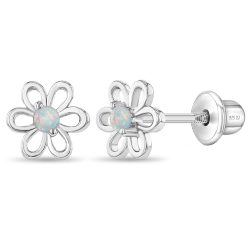 Image of In Season Jewelry CZ Flower Kids Earrings - 925 Sterling Silver Hypoallergenic Earrings for Girls with Secure Screw Backs - Safe & Comfortable for Toddlers, Kids & Little Girls