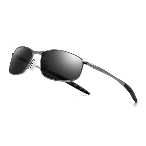 Retro Rectangle Narrow Polarized Sunglasses for Men, UV400 Metal Frame Mens Sunglasses for Driving & Outdoors