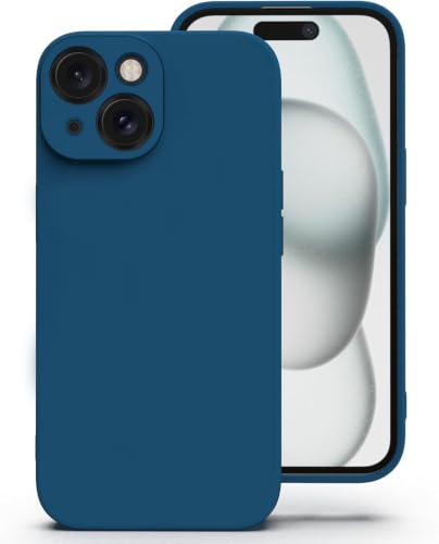 Image of DIZORO Square Microfiber Candy Case Compatible for iPhone 15 Shockproof Slim Back Cover Liquid Silicone Case - Blue