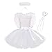 Kinder Kleinkind Baby Mädchen Engel Kostüm Krippenspiel Kostüm Tutu Kleid+Engelsflügel+Heiligenschein+Zauberstab 4tlg Fee Outfit Geburtstag Halloween Weihnachten Karneval Cosplay Weiß 7-8 Jahre