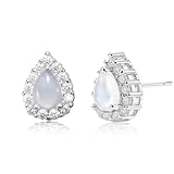 Weviway Silver Moonstone Teardrop Stud Earrings for Women - Hypoallergenic Opal Cubic Zirconia Studs, Elegant Gemstone Jewellery Gift for Her